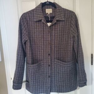 Sezane Women's Gray Blue Plaid Jacket Veste Will